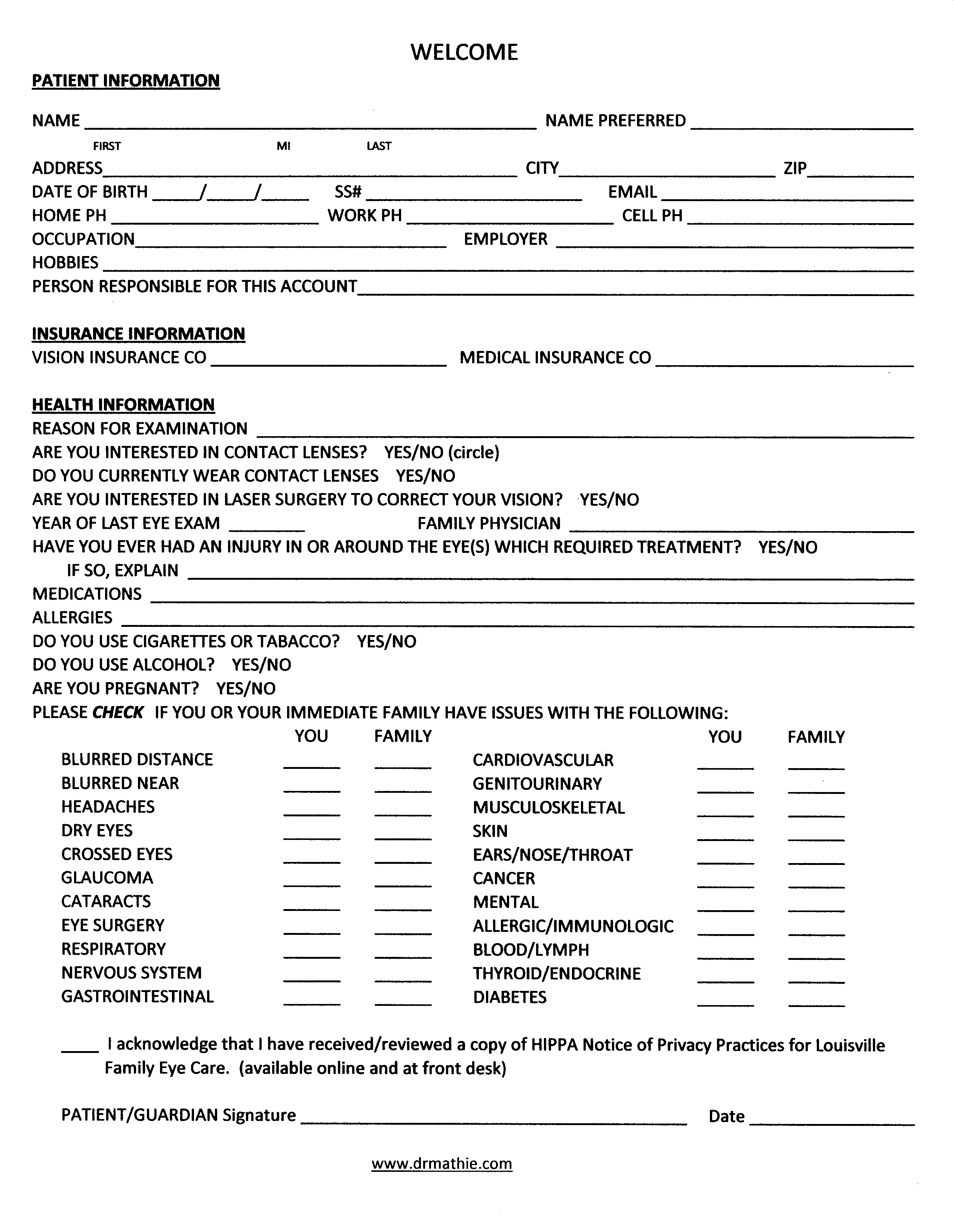 Printable Patient Questionnaire For Doctors Forms And Templates Hot